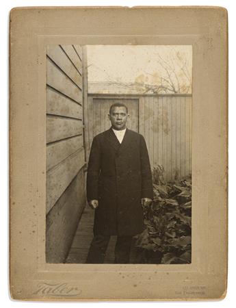 (PHOTOGRAPHY.) Pair of photographs of Booker T. Washington from a visit to California.